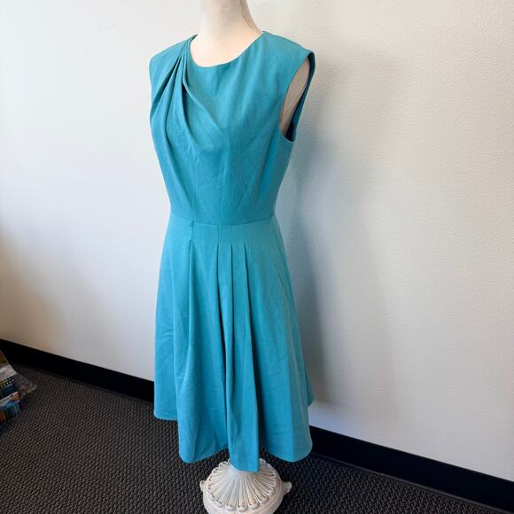 Calvin Klein Womens Dress Blue Aqua Sleeveless Pleated Bodice Knee Length Size 6 - Picture 2 of 11